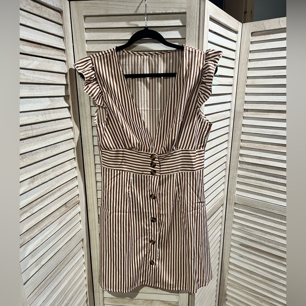 SHEIN dress. Brown and white strips. Button up.
